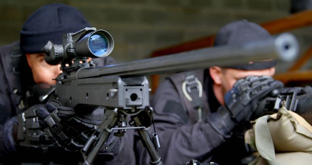 Tactical Snipers Aiming Through Rifles Prepared for Action - Download Free Stock Images Pikwizard.com