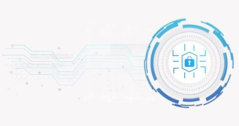Blue Circular Cybersecurity HUD with Lock Icon and Circuit Connectivity for Data Protection