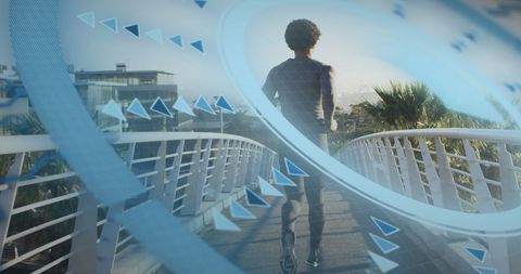 Abstract Data Interface with Man Running On Bridge - Download Free Stock Images Pikwizard.com