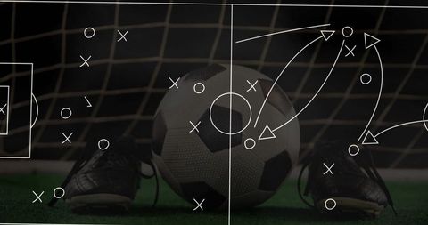 Tactical soccer strategy planning overlaid on football scene