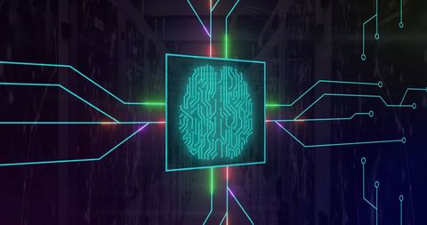 Neon Digital Network with Brain in Futuristic Server Room - Download Free Stock Images Pikwizard.com