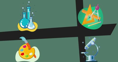 Innovative school concept icons on green background