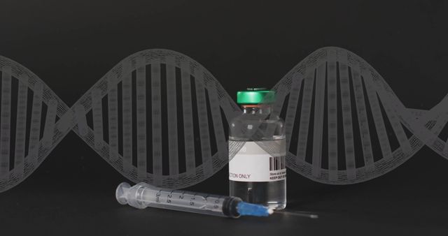 Syringe and Vial with DNA Helix Overlay on Black Background - Download Free Stock Images Pikwizard.com