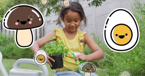 Smiling Child Gardening with Cute Illustrations