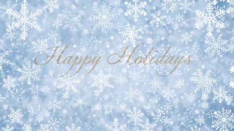 Gold Happy Holidays Script Shining with Falling Snow and Bokeh on Blue Frosted Background