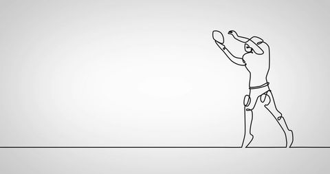 Line Drawing of American Football Player in Action