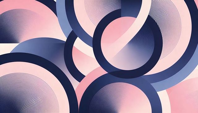 Overlapping concentric circles creating layered radial gradients in navy and blush