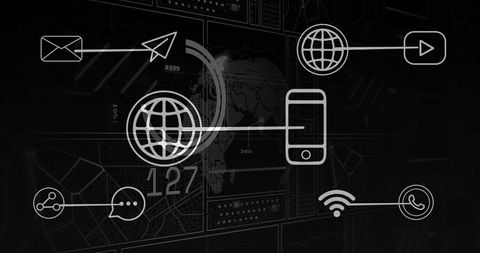 Digital connectivity concept with global network and technology icons