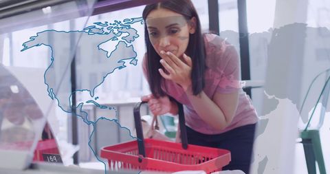 Woman Analyzing Data Globally While Shopping in Store