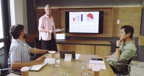 Team Professionals Analyzing Data in Modern Meeting