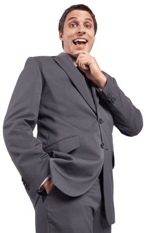 Transparent Joyful Businessman in Suit Expressing Positivity