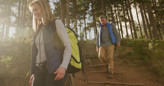 Couple Enjoying Nature Hike in Forest During Daytime - Download Free Stock Images Pikwizard.com