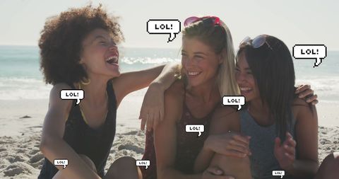Social Media Humor with Diverse Friends on Beach
