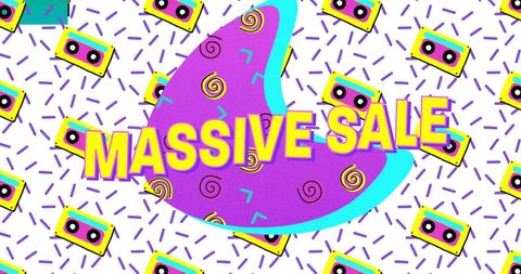 Colorful Massive Sale Design with Vintage Cassette Tapes