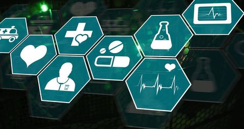 Digital Health Data Icons on Virtual Interface