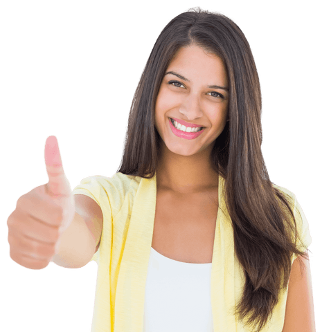 Cheerful Woman Giving Thumbs Up on Transparent Background