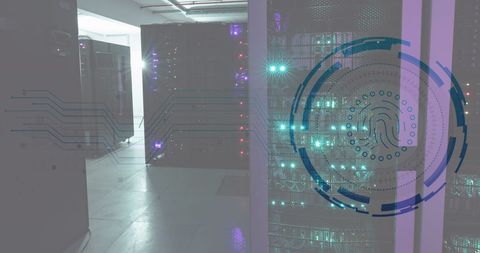 Biometric Security Overlay on Data Center with Server Racks - Download Free Stock Images Pikwizard.com