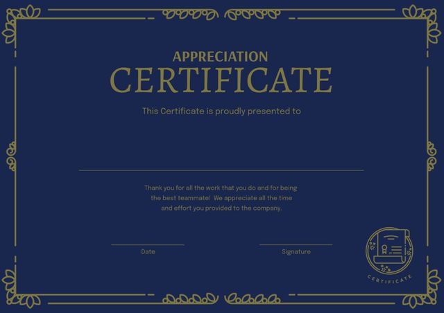 Elegant Appreciation Certificate Template with Gold Trim - Download Free Stock Templates Pikwizard.com