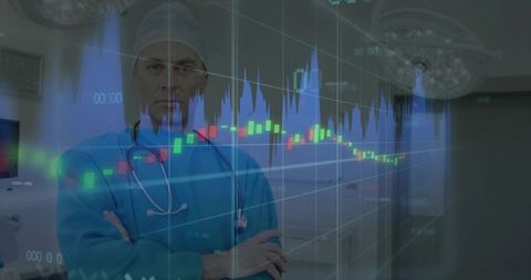 Surgeon Analyzing Financial Markets in Modern Operating Room
