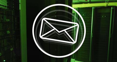 Email icon overlay in dark server room background
