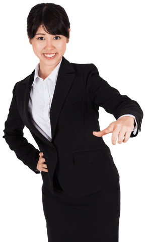 Confident Asian Businesswoman in Formal Black Suit, Transparent Background