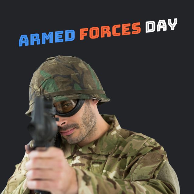 Armed Forces Day Tribute: Soldier Aiming Gun with Text Banner - Download Free Stock Templates Pikwizard.com