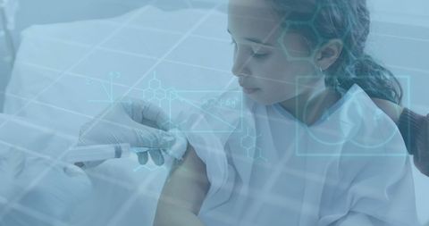 Child Receiving Vaccine with Futuristic Data Overlay