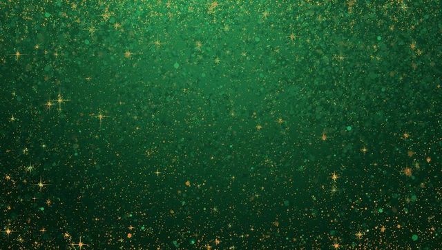 Shimmering emerald gradient with gold sparkle and bokeh holiday backdrop