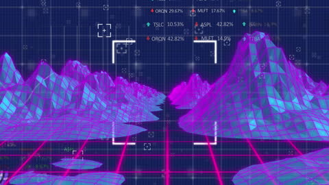 Abstract Digital Analytics Landscape in Neon Grids