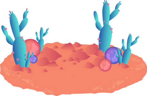 Vibrant Coral Mid-Century Surreal Island Tropical Scene