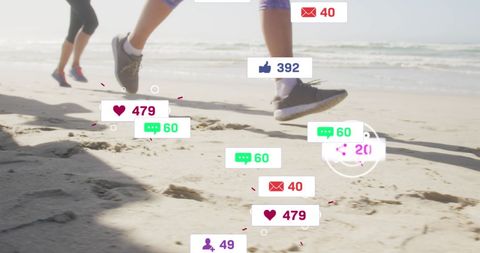 Running on Beach with Social Media Notifications Overlay