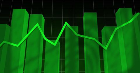 Dynamic Green Bar Graph with Rising Line in Digital Art Style