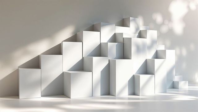Modern Abstract Cubic Installation in Bright White Space