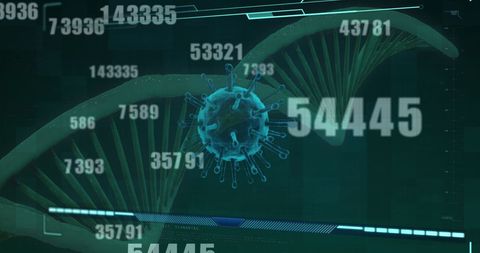 Covid-19 cell and dna strand with numeric data overlay
