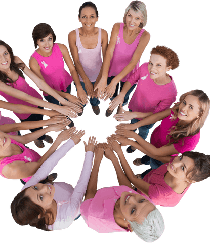 Transparent Group of Women in Pink Supporting Breast Cancer Awareness