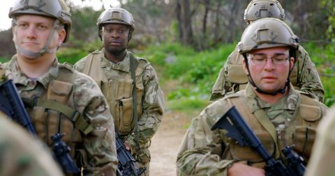 Diverse Soldiers Marching in Formation During Military Drill - Download Free Stock Images Pikwizard.com