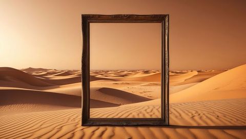 Vintage Frame in Serene Desert Dunes Under Golden Sunlight