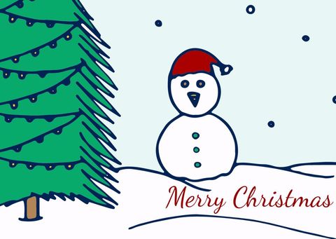 Cheerful Snowman Next to Christmas Tree in Snowy Scene - Download Free Stock Templates Pikwizard.com