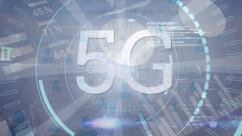 5G Network with Code and Infographic Overlay