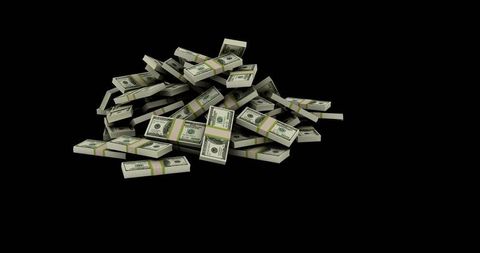 Pile of bundled us dollar bills on black backdrop conveying wealth and financial success