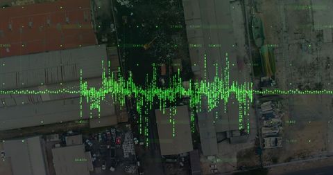 Digital Data Waves Overlaying Urban Landscape