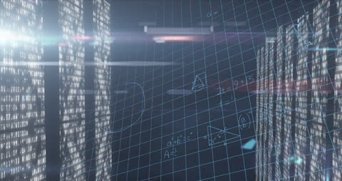 Digital Data Processing with Futuristic Graphics on Blue Grid