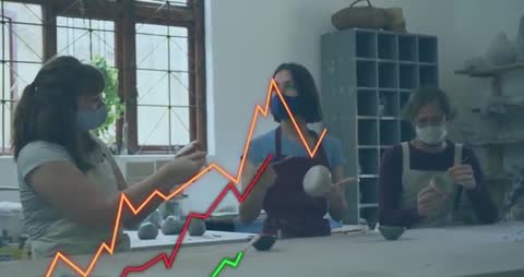 Pottery Class with Stock Market Graph Uniquely Overlayed