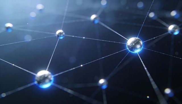 Glowing Metallic Nodes Linked by Luminous Filaments for Digital Network and Connectivity