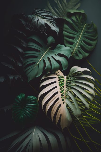 Close-Up of Vibrant Monstera Leaves with Moody Lighting - Download Free Stock Images Pikwizard.com