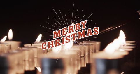 Merry Christmas with Lit Tea Light Candles Background