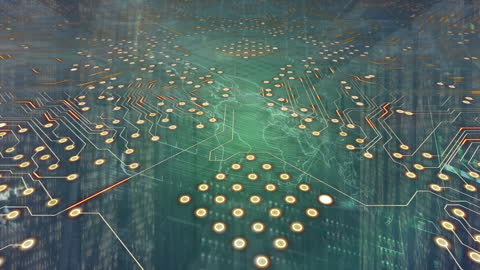 Futuristic Digital Circuit on Global Map Background