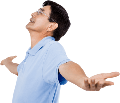 Man in Blue Polo Shouting for Joy with Outstretched Arms on Transparent Background - Download Free Stock Videos Pikwizard.com