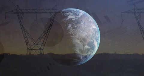 Planet Earth with Financial Interface and Power Lines Illustration - Download Free Stock Images Pikwizard.com