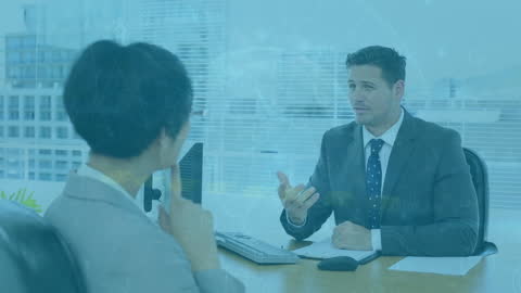 Global Business Meeting Depicting Finance and Technology Innovation